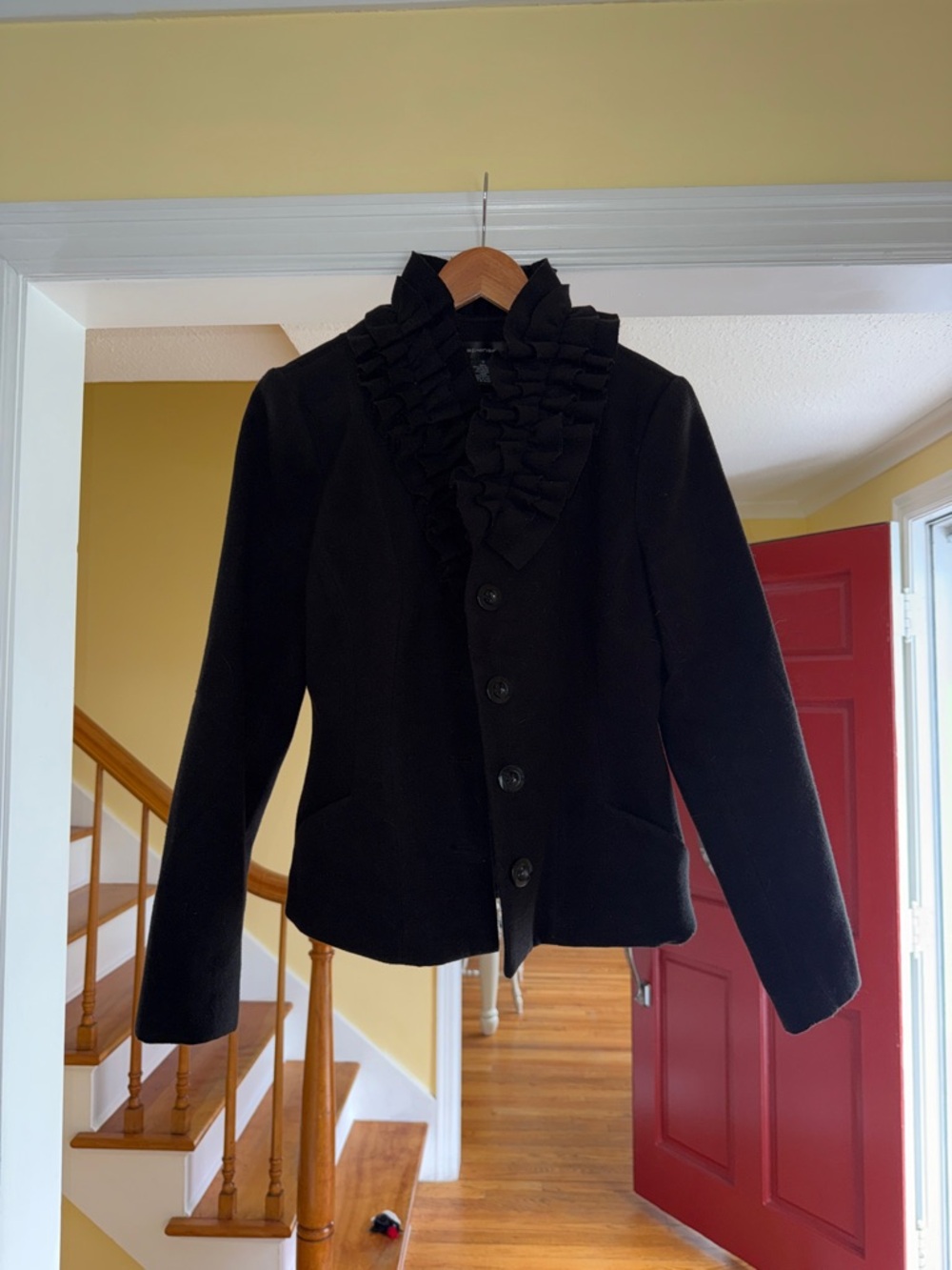Spense Black Ruffle-Front Blazer